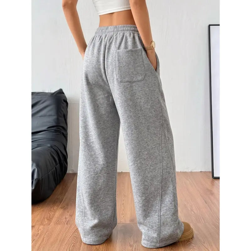 Grey Wide-Leg Drawstring Sweatpants
