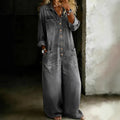 Washed Grey Denim Wide Leg Jumpsuit with Pockets
