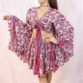 Pink Floral Print Tie Top and Tiered Mini Skirt Set