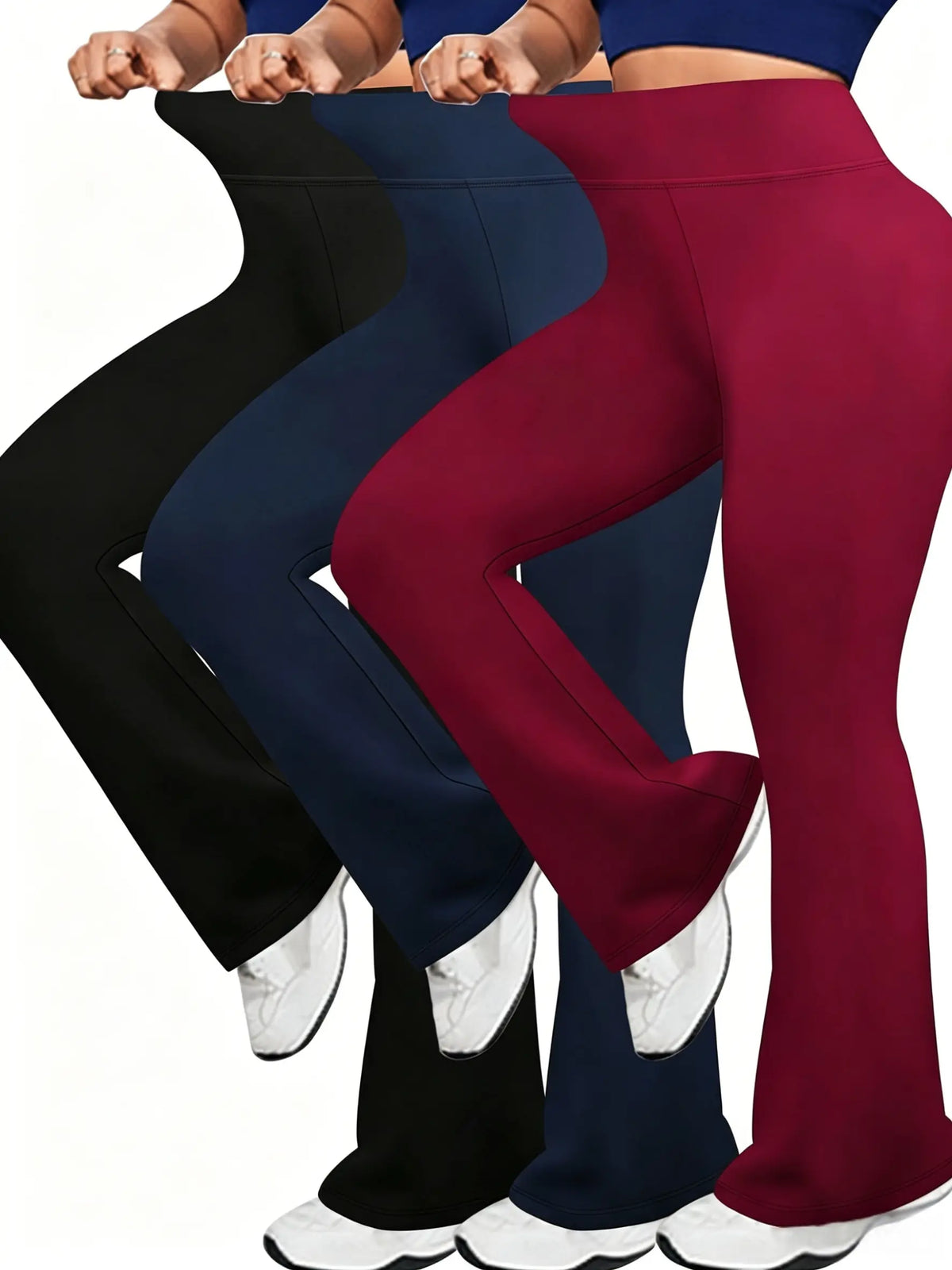 High Waist Flared Pants in Black, Navy, Burgundy