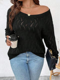 Black Open-Knit Scoop Neck Pullover Sweater
