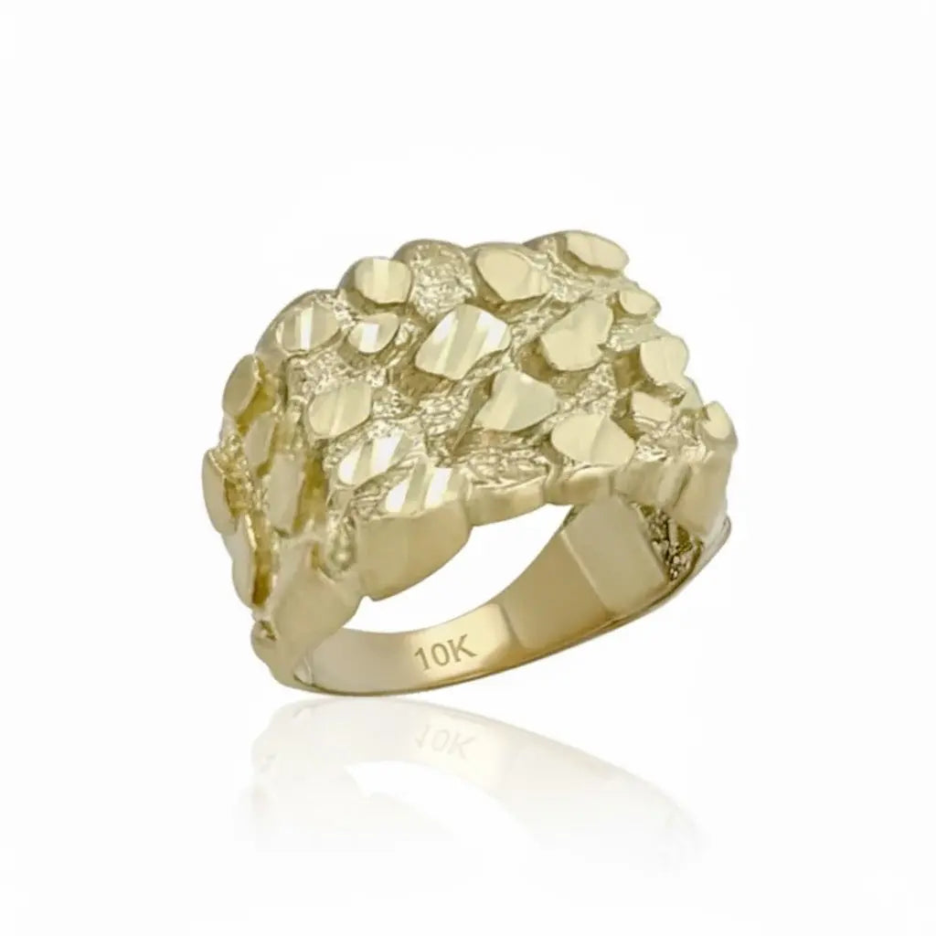 Wide Yellow Gold Nugget Style Band Ring