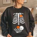 Black Crew Neck Sweatshirt with Skeleton Print