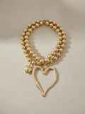 Gold-Tone Beaded Necklace with Heart Pendants