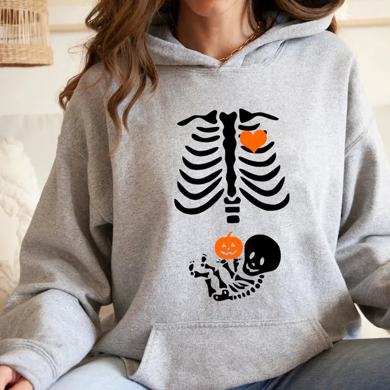 Black Crew Neck Sweatshirt with Skeleton Print