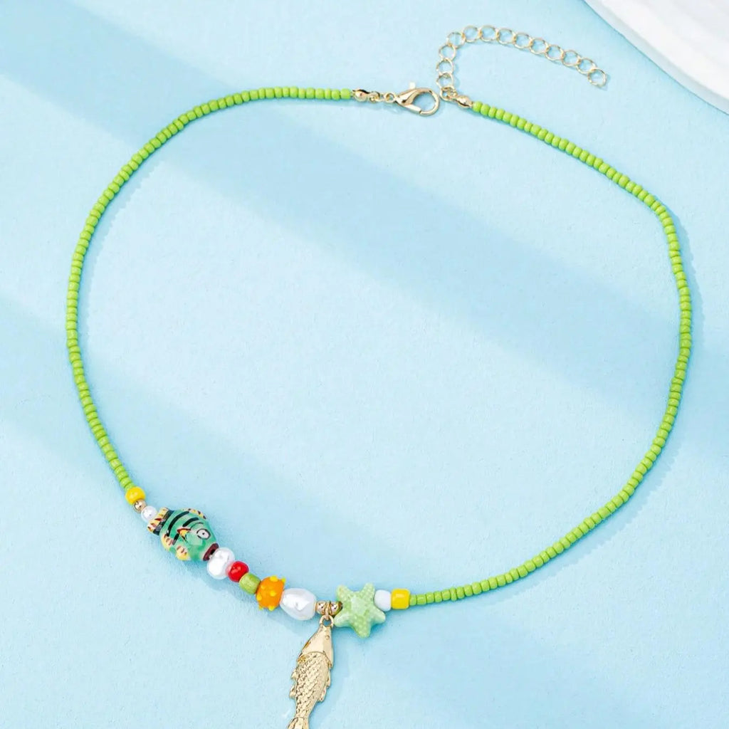 Layered Beaded Necklaces with Fish Charms
