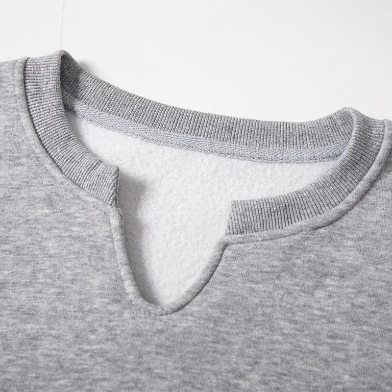 Black Crew Neck Pullover Sweatshirt with Notch