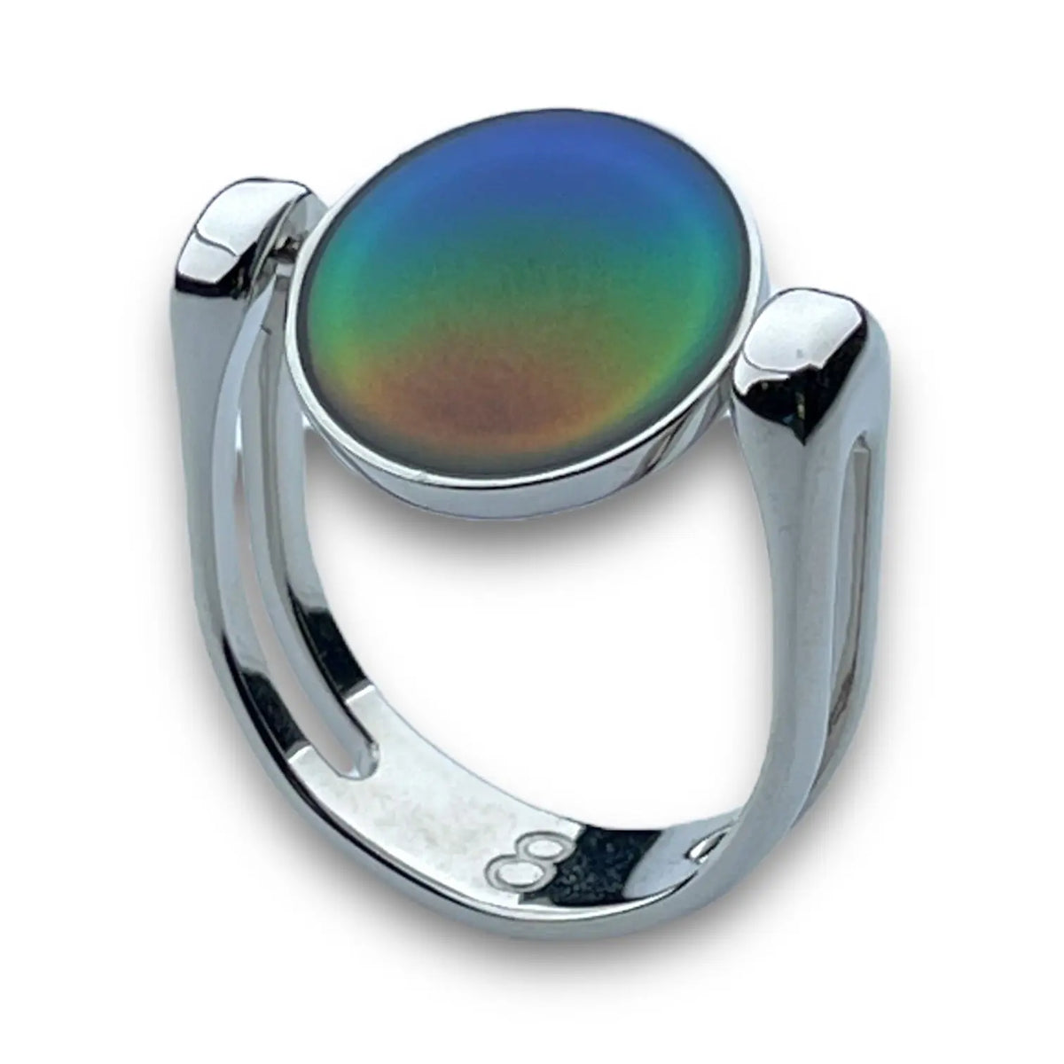 Silver-Tone Ring With Oval Colour-Shifting Stone