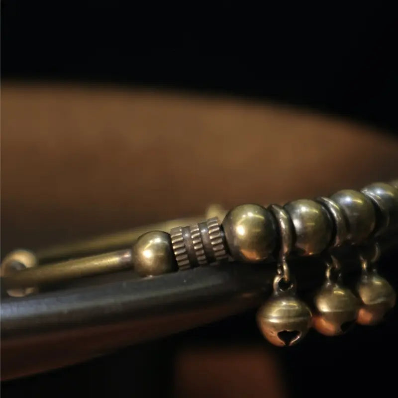 Antique Brass Beaded Bangle with Small Bells