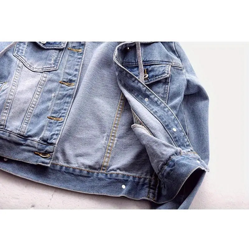 Light Blue Denim Jacket with Gray Hood