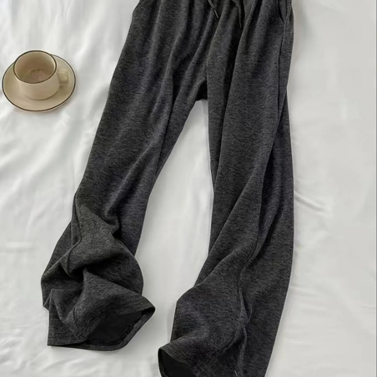 Charcoal Hooded Top and Wide Leg Pants Set