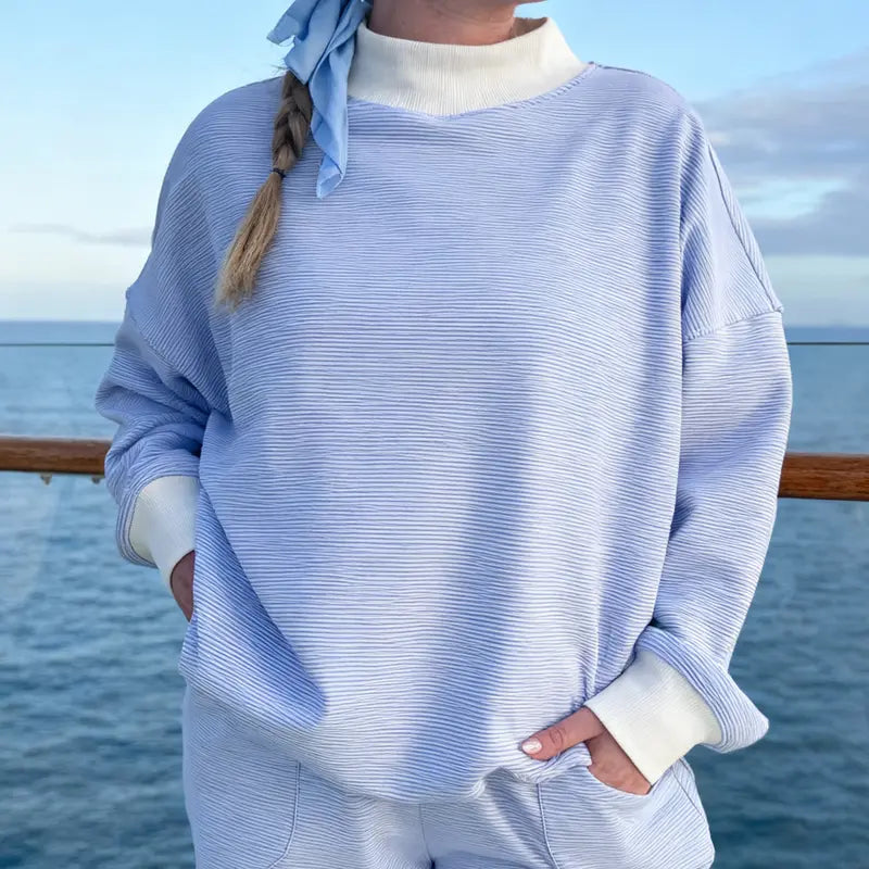 Pink Striped Sweatshirt and Wide-Leg Pants Set