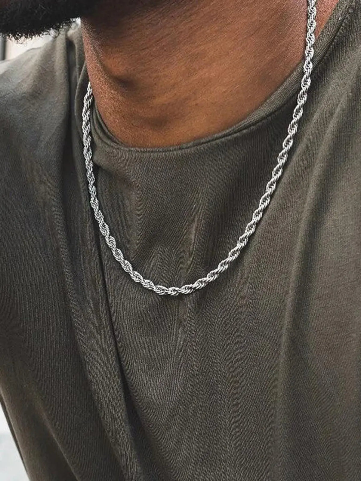 Silver-Tone Twisted Rope Chain Necklace