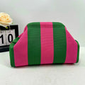 Pink and Green Striped Knit Clutch with Frame Top