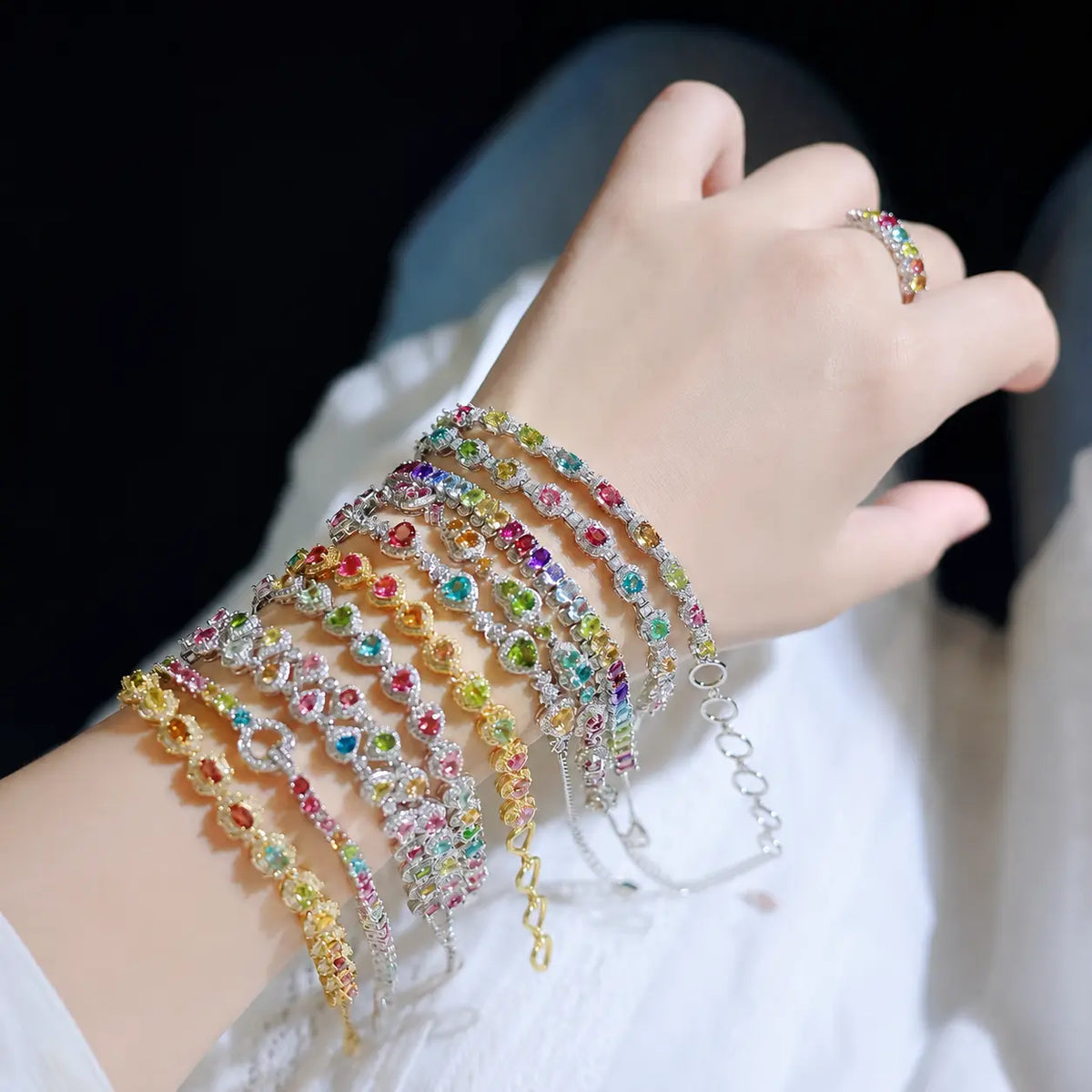Multicolour Crystal Chain Bracelets with Adjustable Clasps