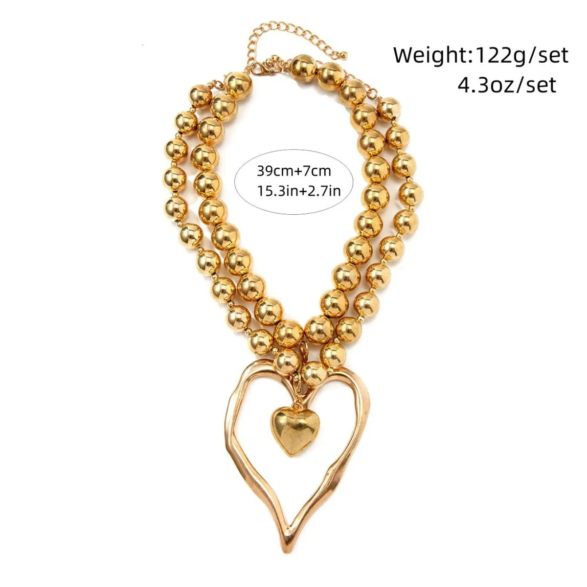 Gold-Tone Beaded Necklace with Heart Pendants