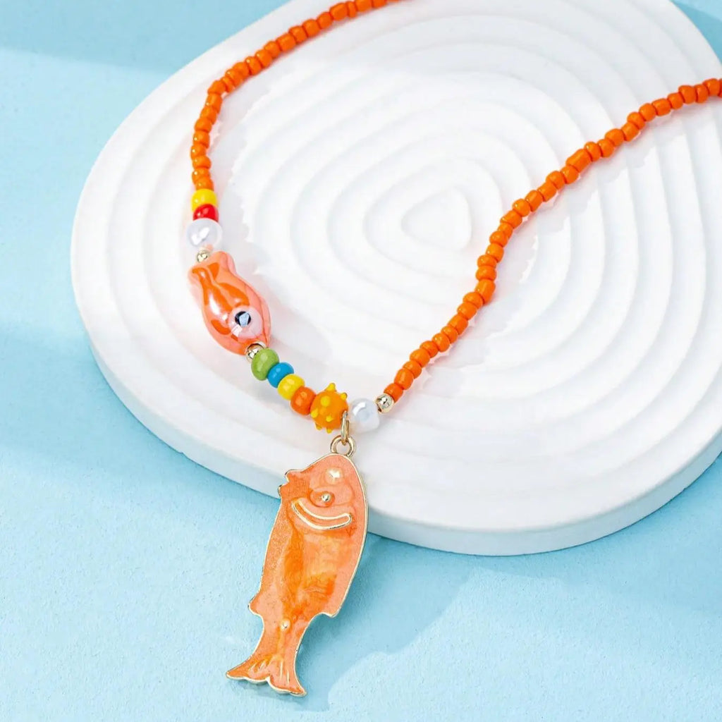 Layered Beaded Necklaces with Fish Charms