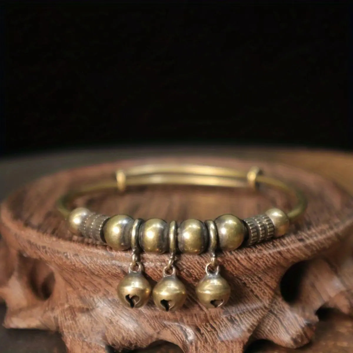 Antique Brass Beaded Bangle with Small Bells