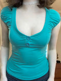 Teal Scoop Neck Top with Puff Sleeves