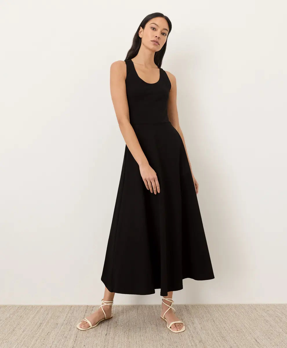 Black Sleeveless Scoop Neck Flared Maxi Dress