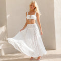 White Lace Panel Maxi Skirt and Tie Top Set