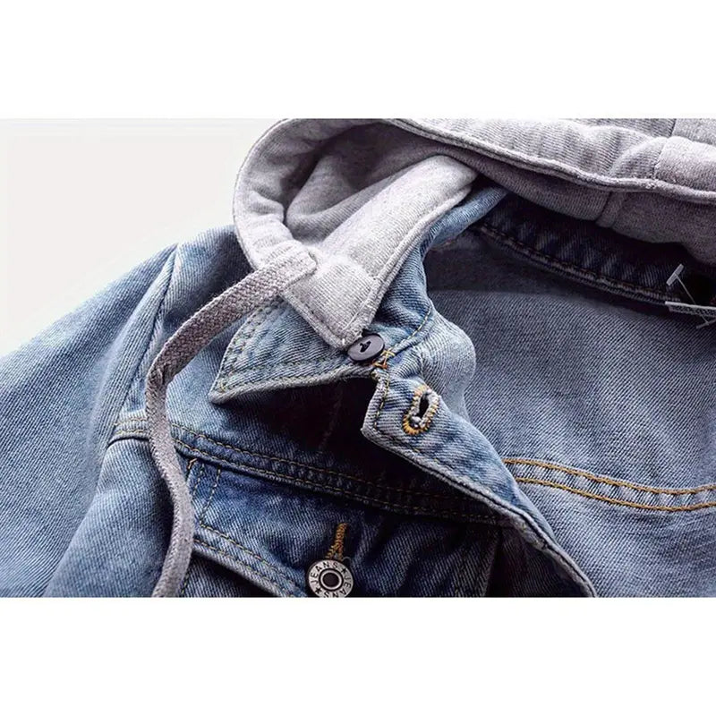 Light Blue Denim Jacket with Gray Hood