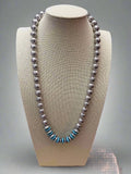 Silver-Tone Beaded Necklace with Turquoise Accents