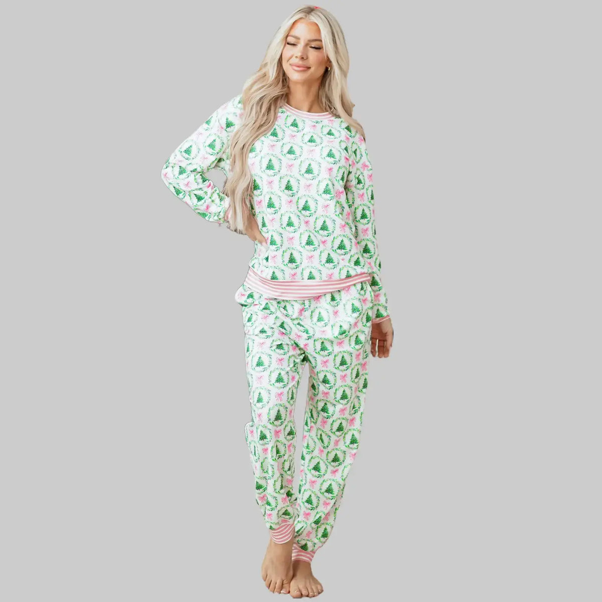 Green Tree Print Two-Piece Lounge Pajama Set