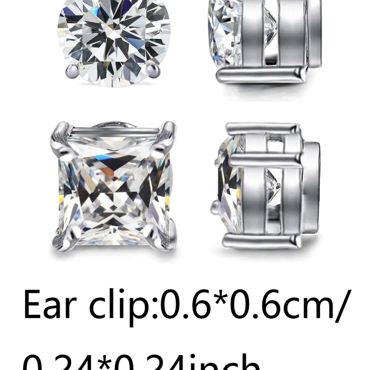 Magnetic Clear Zircon Stud Earrings, Round and Square