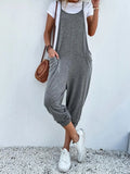 Grey Sleeveless Knit Jumpsuit with Pockets