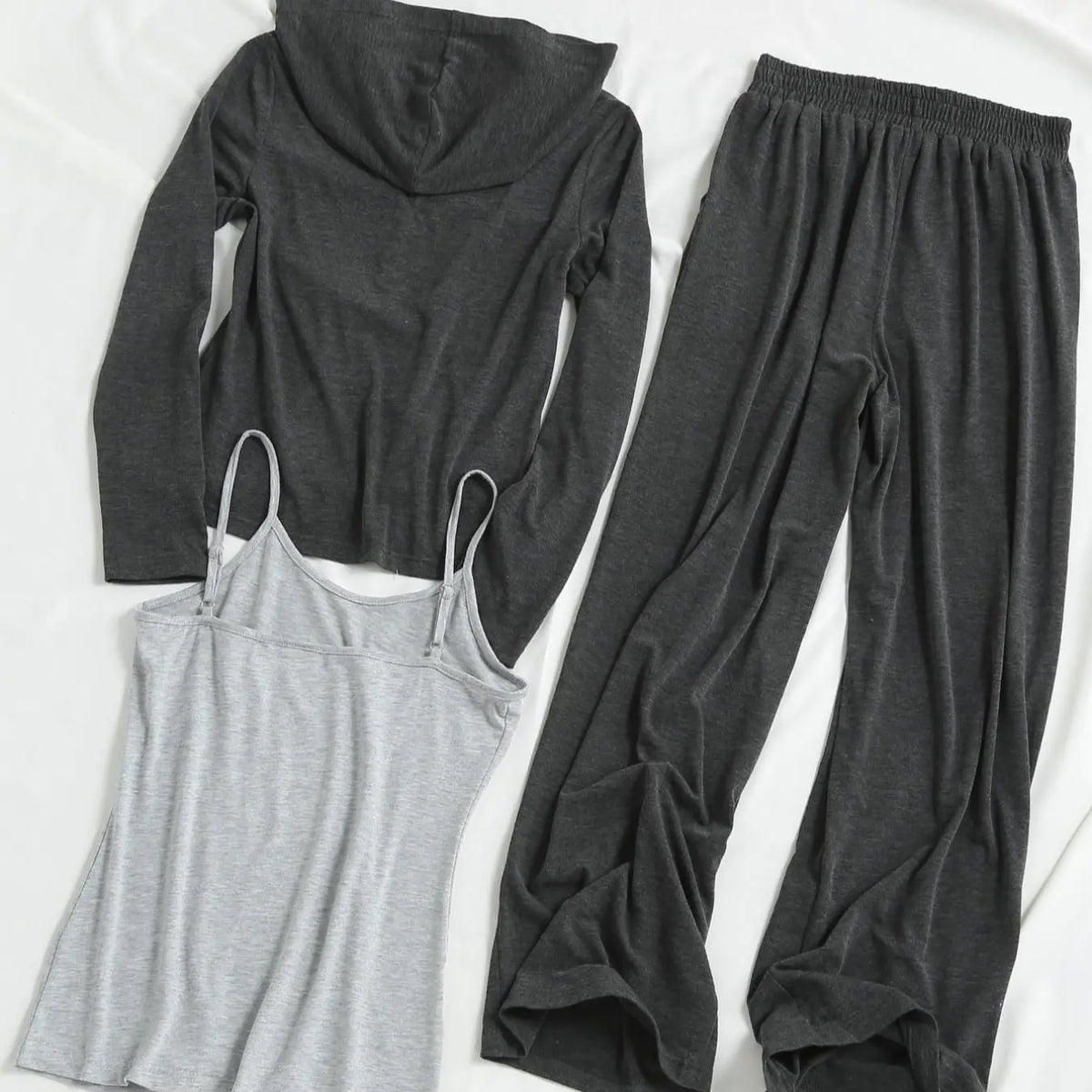 Charcoal Hooded Top and Wide Leg Pants Set