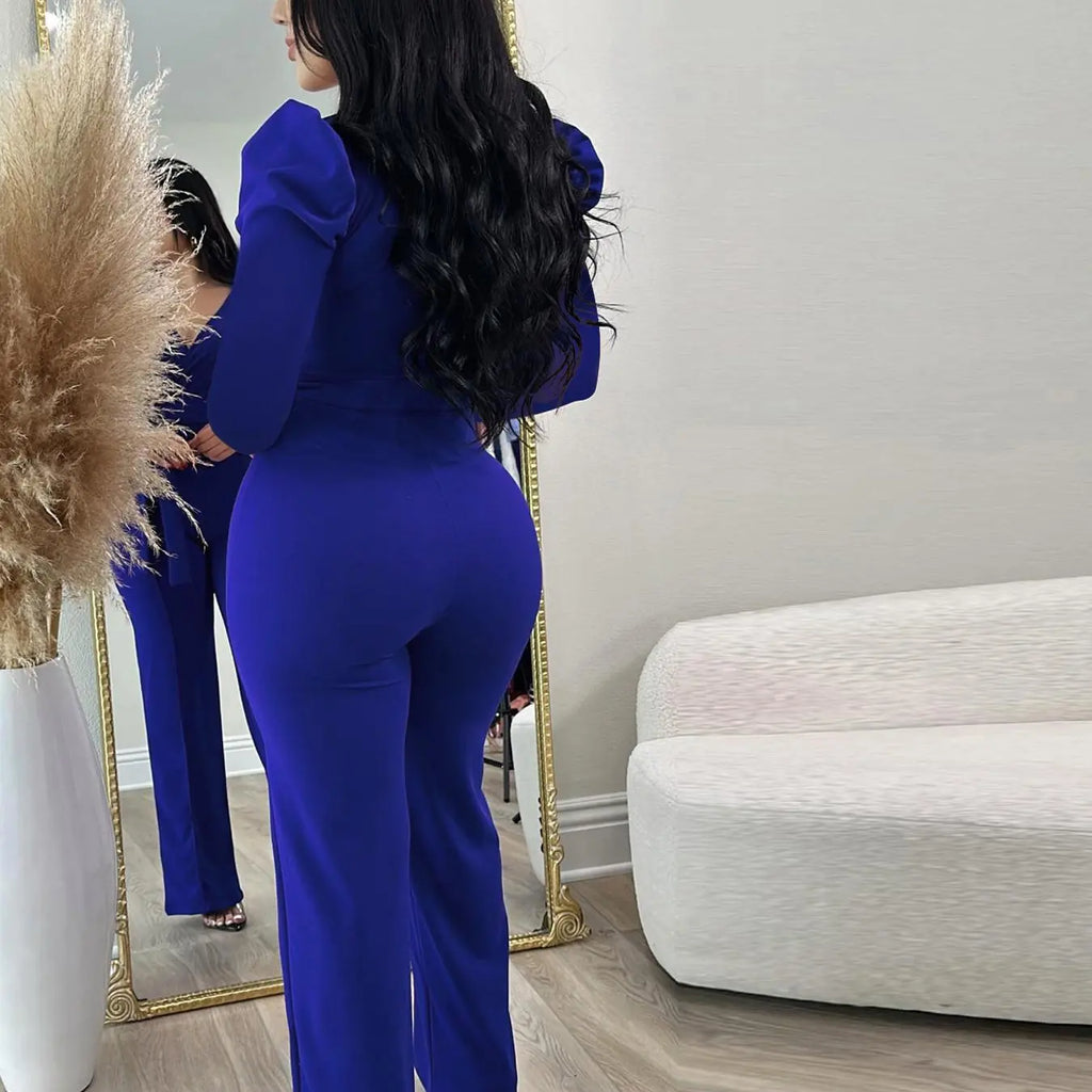 Royal Blue Wrap Front Jumpsuit with Waist Tie