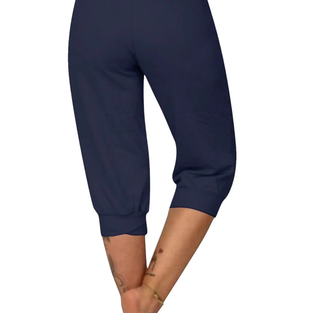 Navy Drawstring Capri Pants with Cuffed Hems