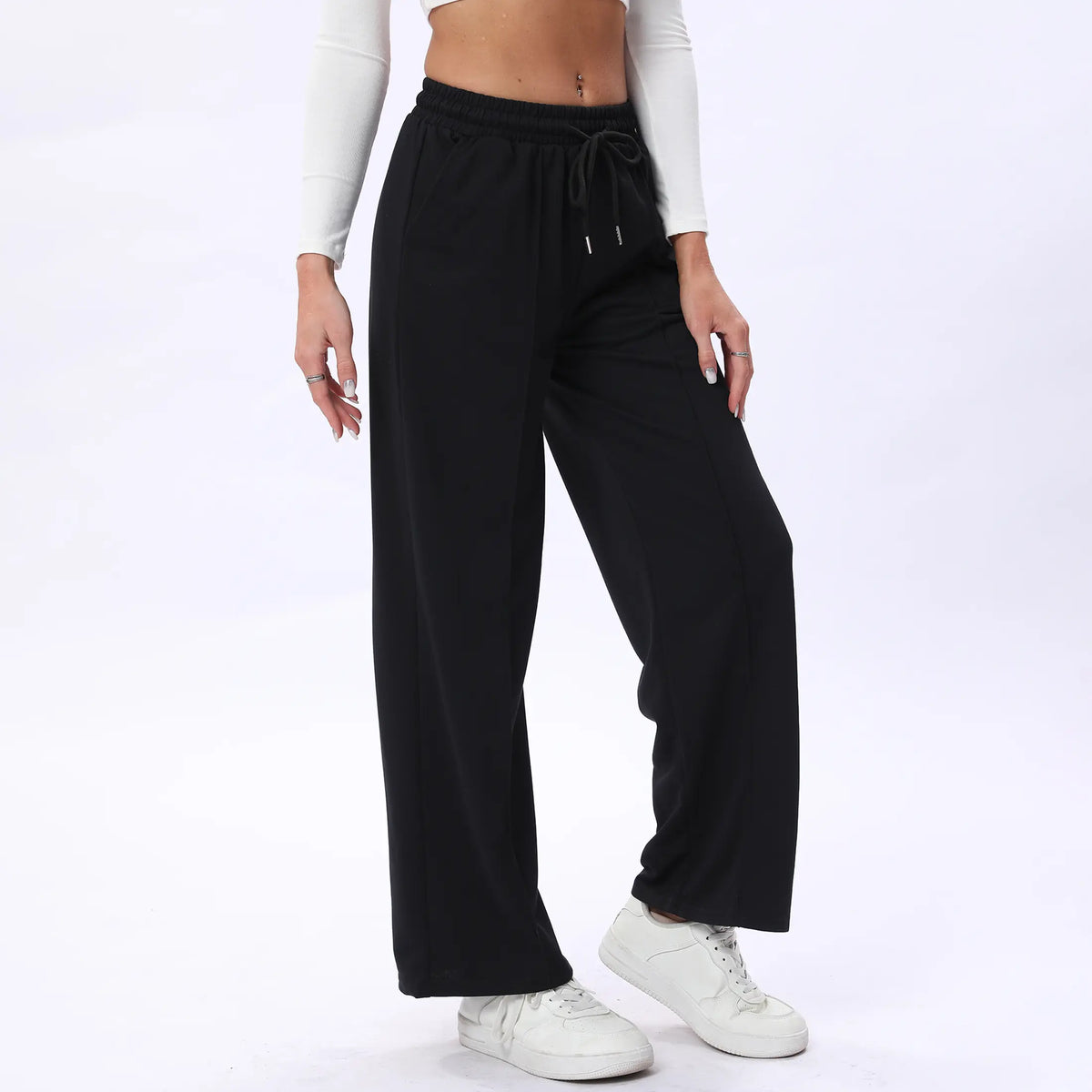 Black Wide Leg Drawstring Lounge Pants