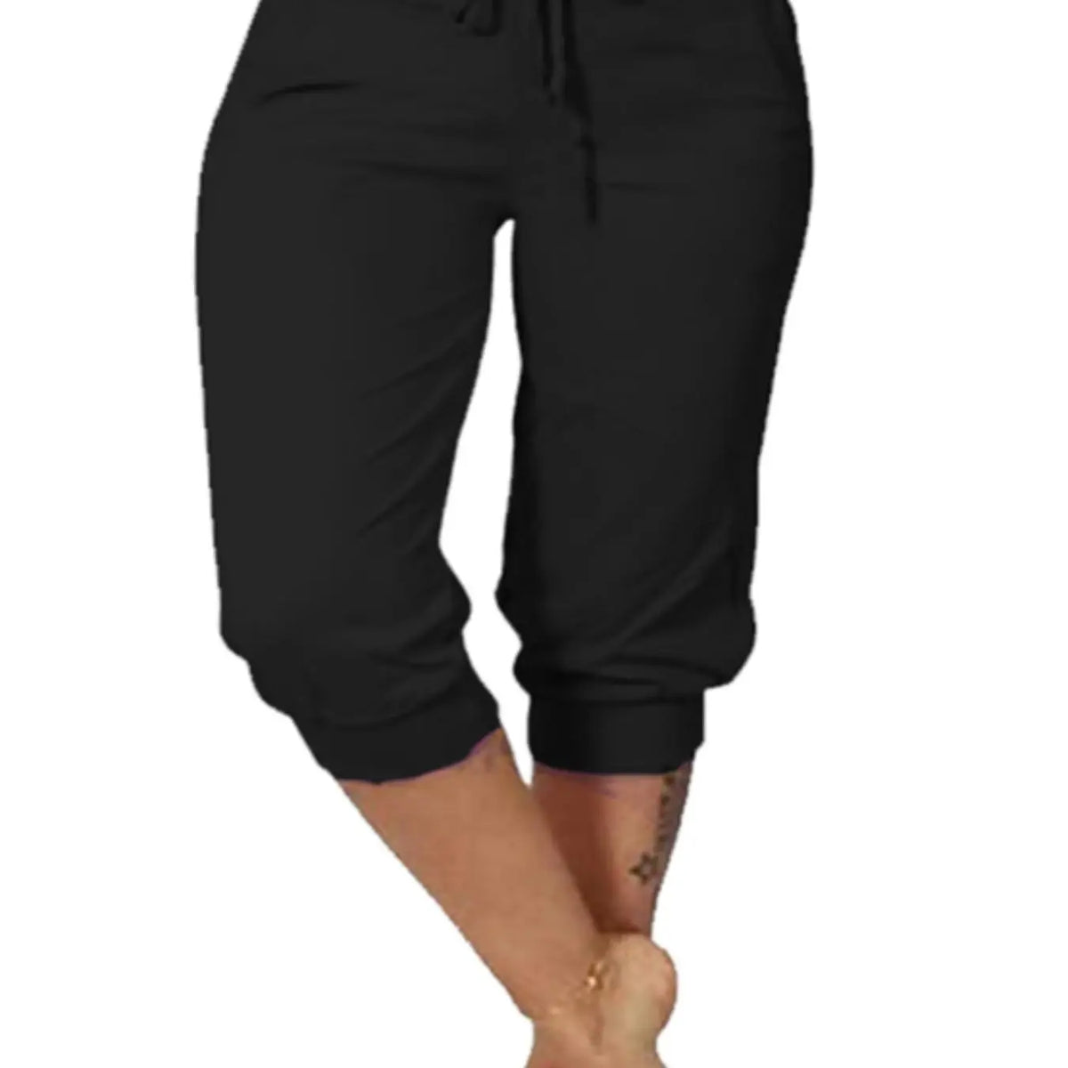 Navy Drawstring Capri Pants with Cuffed Hems