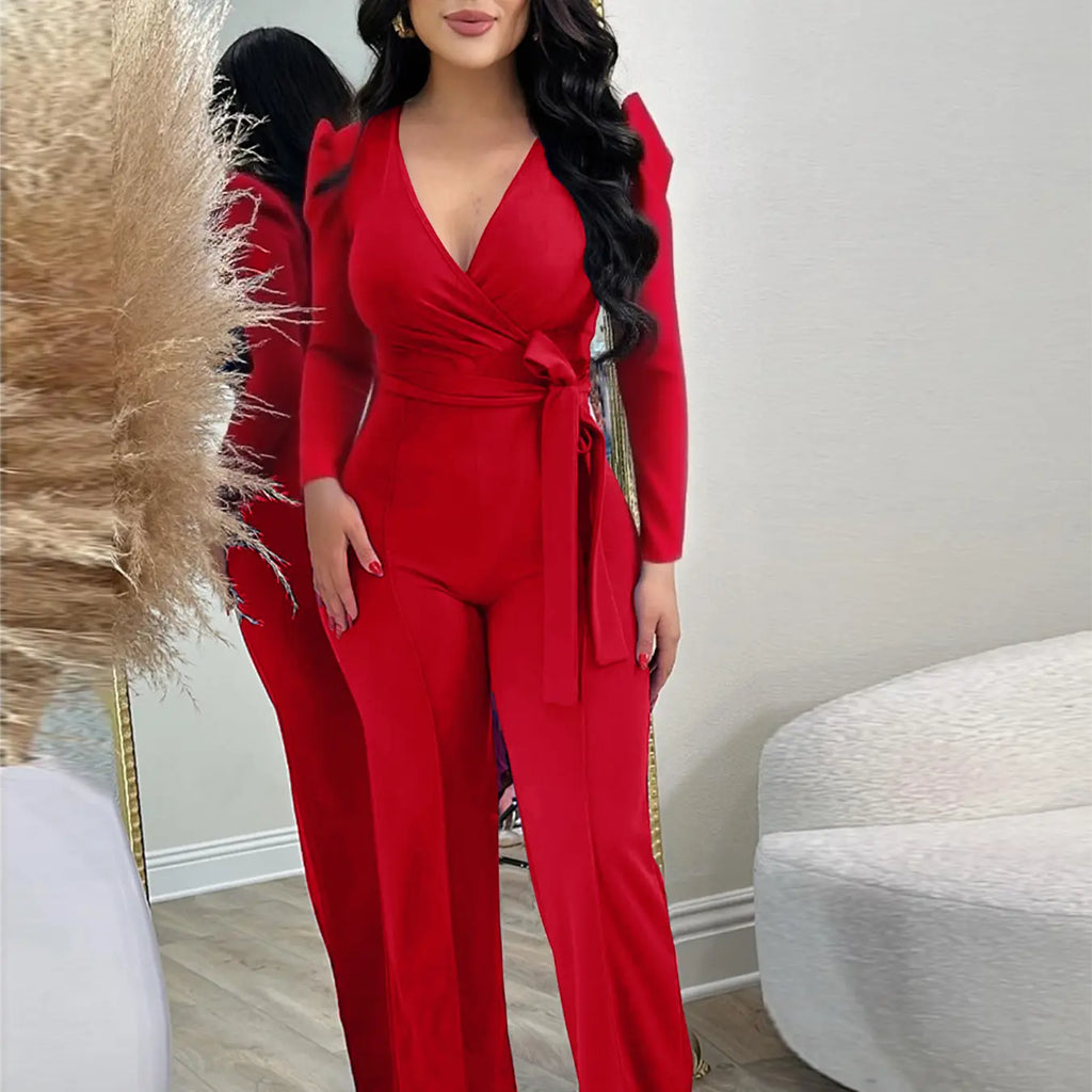 Royal Blue Wrap Front Jumpsuit with Waist Tie