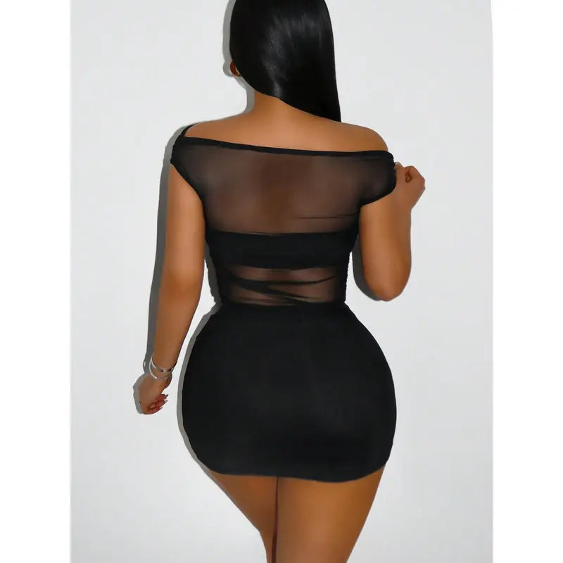 Black Sheer Mesh Crop Top and Mini Skirt
