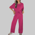 Pink Short-Sleeve Top and Wide-Leg Pants Set