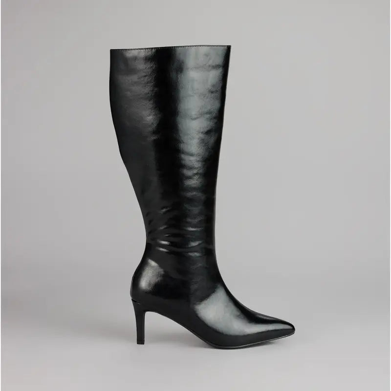 Black Glossy Knee-High Pointed Toe Boots