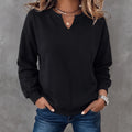 Black Crew Neck Pullover Sweatshirt with Notch