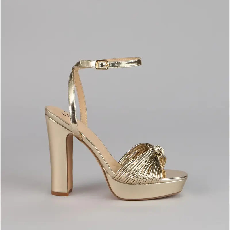 Metallic Gold Platform Block Heel Sandals
