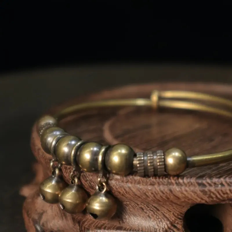Antique Brass Beaded Bangle with Small Bells