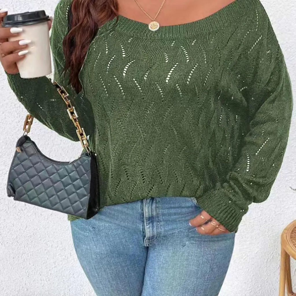 Black Open-Knit Scoop Neck Pullover Sweater