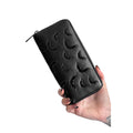Black Zip-Around Wallet with Embossed Bat Pattern