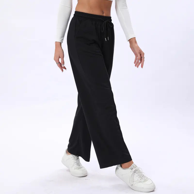 Black Wide Leg Drawstring Lounge Pants