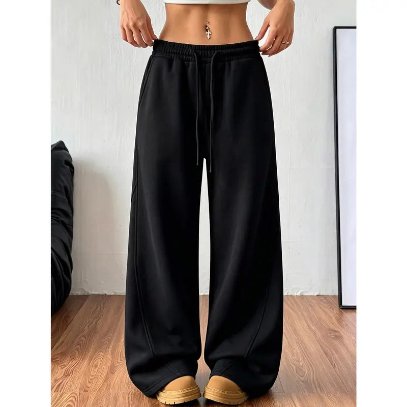 Grey Wide-Leg Drawstring Sweatpants