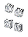 Magnetic Clear Zircon Stud Earrings, Round and Square