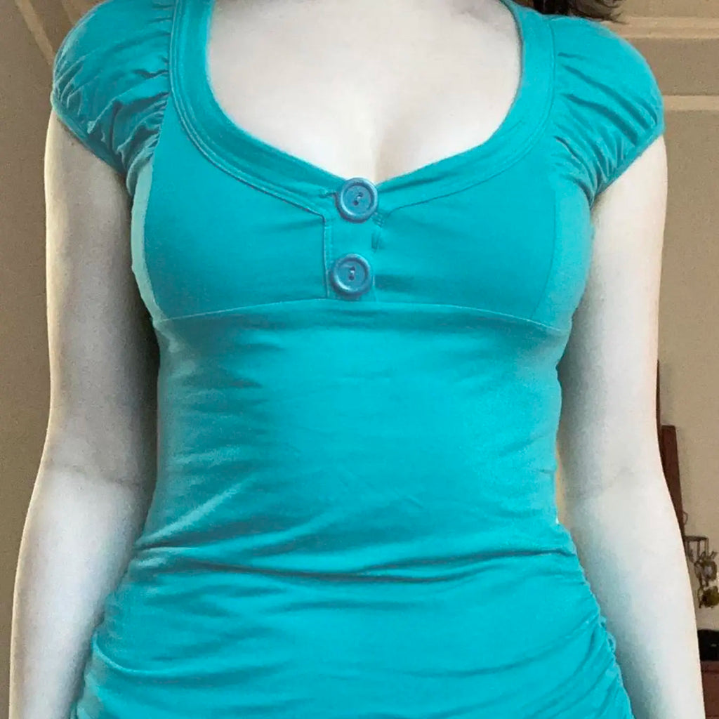 Teal Scoop Neck Top with Puff Sleeves