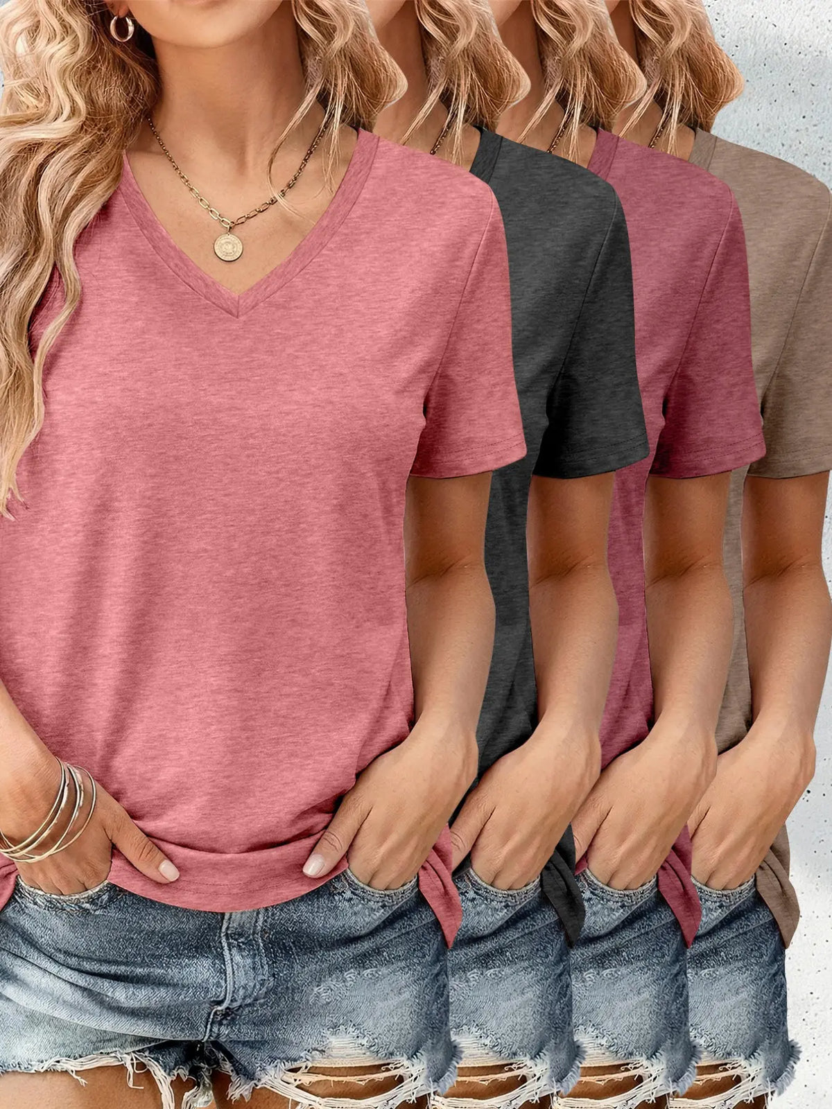 V-Neck Short Sleeve Tees in Four Colors