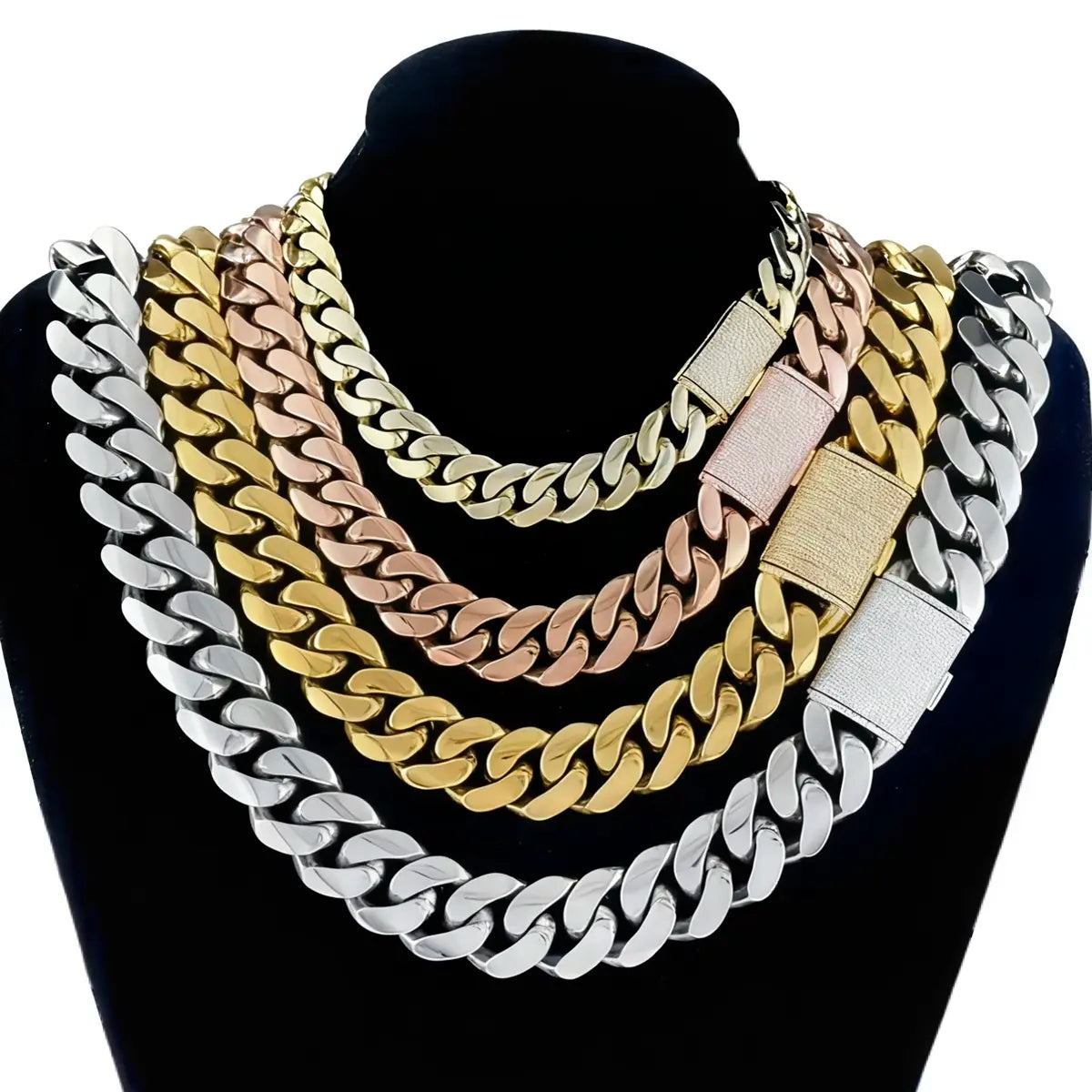 Chunky Curb Link Chain Necklaces in Mixed Metal Tones